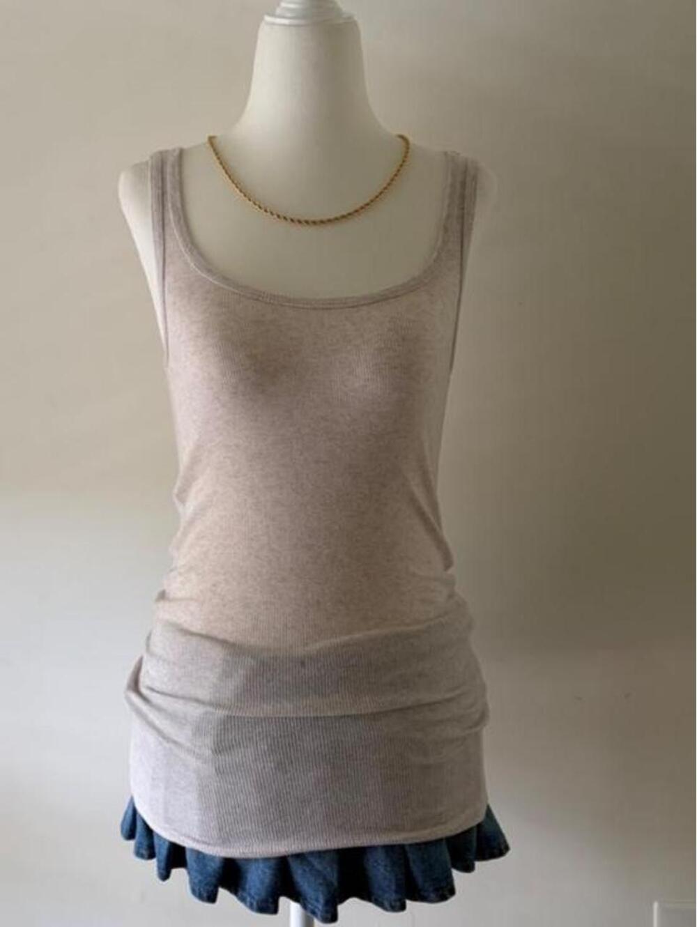 Y2K Faded Glory Beige Ribbed Must-Have Tank Top